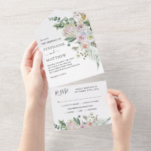 Invitation Tout En Un Boho Floral Eucalyptus Aquarelle Mariage