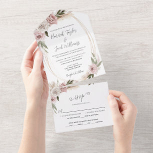 Invitation Tout En Un Boho Floral Pampas Grass Mariage avec RSVP