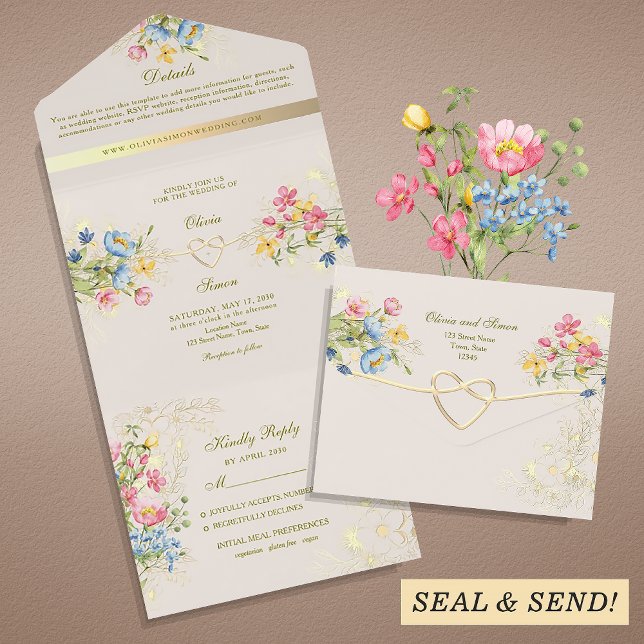 Invitation Tout En Un Boho Floral Rustic Chic Mariage (Créateur téléchargé)