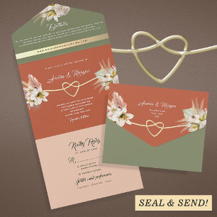 Invitation Tout En Un Boho Floral Terracotta et Mariage vert