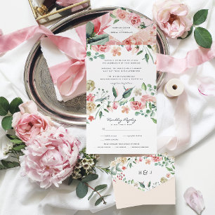 Invitation Tout En Un Boho Floral verdure Botanique Mariage tout en un
