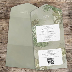 Invitation Tout En Un Boho Foliage Aquarelle Tropical Budget QR Code