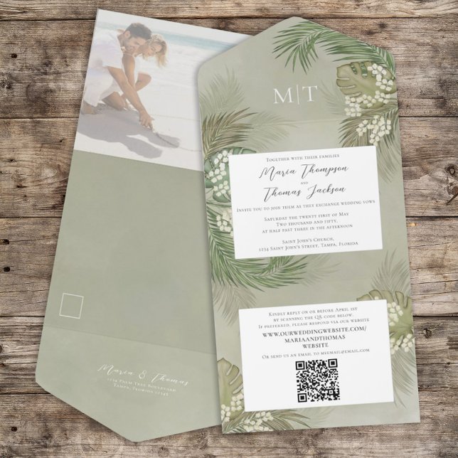 Invitation Tout En Un Boho Foliage Tropical Photo Budget QR Code (Créateur téléchargé)