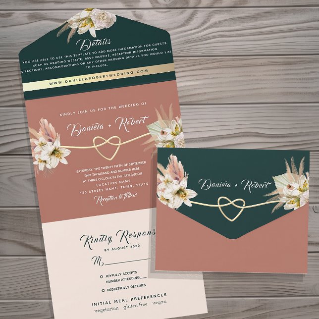 Invitation Tout En Un Boho Green et Mariage en terre cuite (Créateur téléchargé)