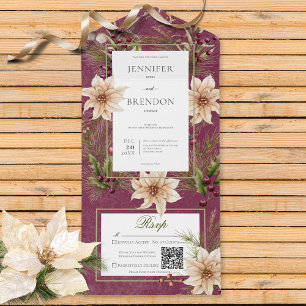 Invitation Tout En Un Boho Hiver Végétation Boughs Bourgogne Pas de dîne