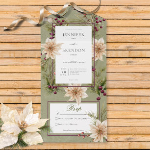 Invitation Tout En Un Boho Hiver Végétation Boughs Sage Vert Pas de dîne