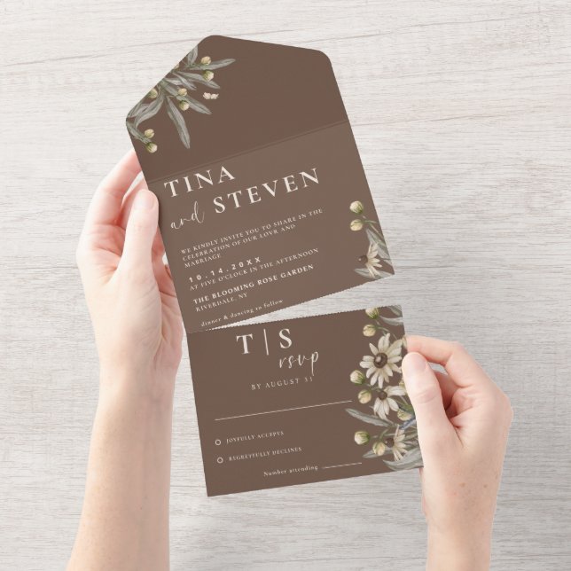Invitation Tout En Un Boho Mariage Beige Botanique (Déchirure)