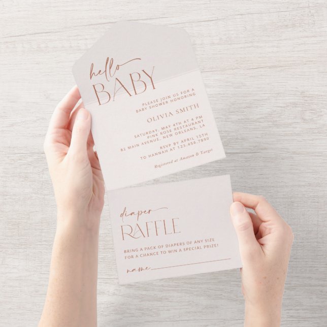 Invitation Tout En Un Boho minimal, Moderne, Terracotta, Baby shower (Déchirure)