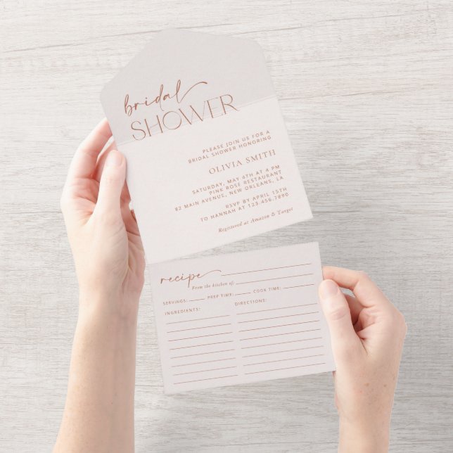 Invitation Tout En Un Boho minimal, Moderne, Terracotta, Fête des mariée (Déchirure)