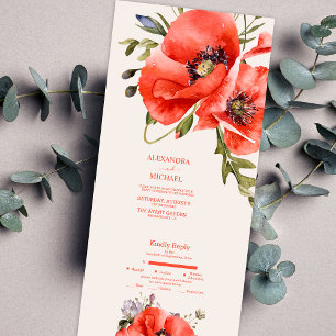Invitation Tout En Un Boho Neutre Mariage aux Coquelicots Aquarelle