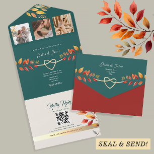 Invitation Tout En Un Boho Orange et Mariage Turquoise