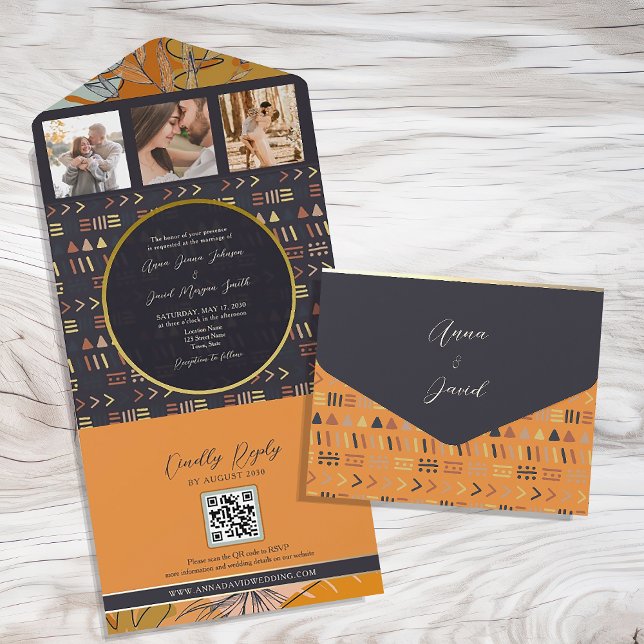 Invitation Tout En Un Boho Orange Mariage (Créateur téléchargé)