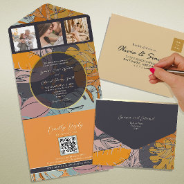 Invitation Tout En Un Boho Orange Mariage moderne
