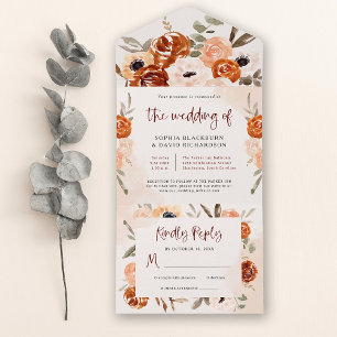 Invitation Tout En Un Boho orange rustique Mariage d'aquarelle