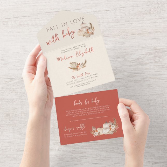 Invitation Tout En Un Boho Pampas herbe citrouilles tomber amoureux avec (Déchirure)