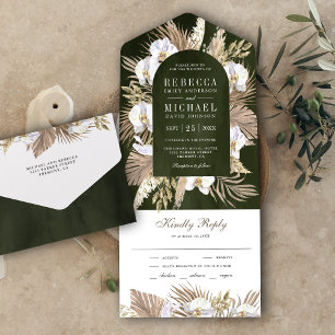 Invitation Tout En Un Boho Pampas Orchidée Blanche Mariage Sage Palm Sag