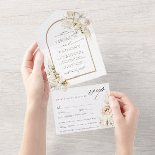 Invitation Tout En Un Boho Pampas Orchidée en herbe Mariage floral