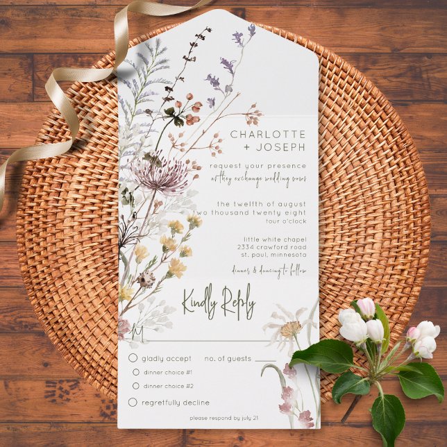 Invitation Tout En Un Boho Pastel Fleur sauvage Dîner Floral Moderne (Créateur téléchargé)