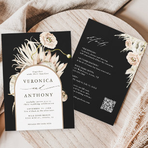 Invitation Tout en un Boho Protea Pampas Grass Mariage Noir