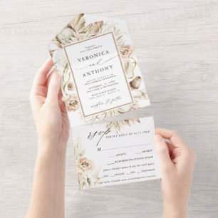Invitation Tout En Un Boho Protea Pampas Mariage d'aquarelle en laiton