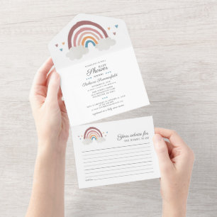 Invitation Tout En Un Boho Rainbow Watercolor Script Baby shower chic