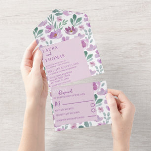 Invitation Tout En Un Boho rose aquarelle Mariage de motifs floraux
