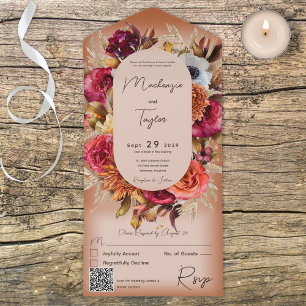 Invitation Tout En Un Boho Rust Moderne Floral Wreath QR Code