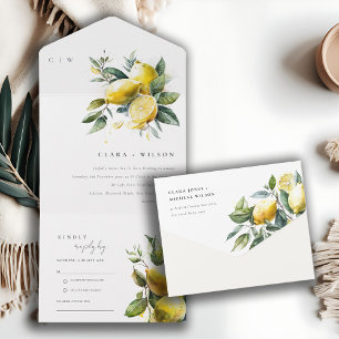 Invitation Tout En Un Boho Rustique Aquarelle Jaune Citron Jaune Mariage