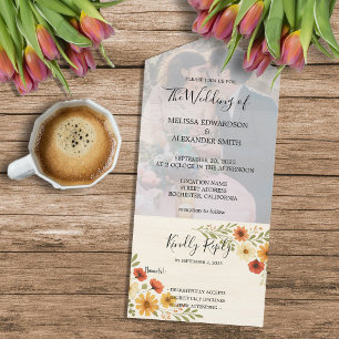Invitation Tout En Un Boho rustique aquarelle mariage photo florale