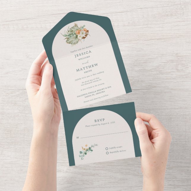 Invitation Tout En Un Boho Rustique automne fleurs Mariage automne (Déchirure)