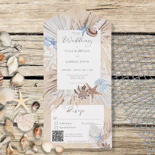 Invitation Tout En Un Boho Sand Tan Beach Code QR rustique