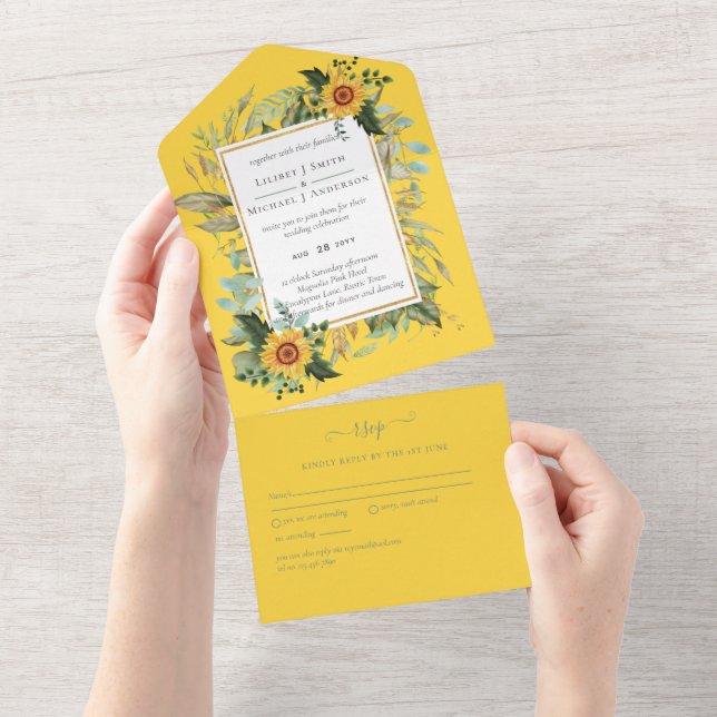 Invitation Tout En Un Boho Sunflower Sage Mariage de verdure (Déchirure)