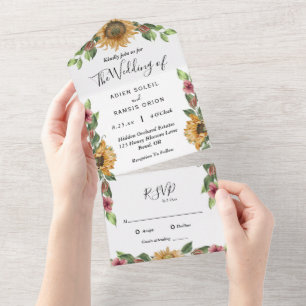 Invitation Tout En Un Boho Sunflower Simple RSVP Mariage
