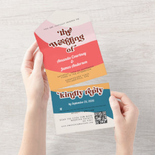 Invitation Tout En Un Boho Super Rétro les années 70 Mariage