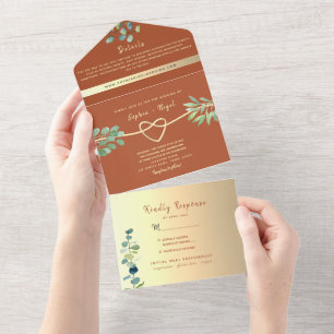 Invitation Tout En Un Boho Terracotta et Mariage de verdure tout en un