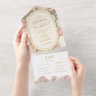 Invitation Tout En Un Boho Tropical Botanical   Sceau Vert Et Envoi