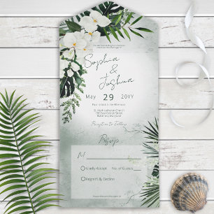 Invitation Tout En Un Boho Tropical Green moderne vert Pas de dîner