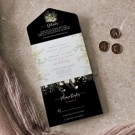 Invitation Tout En Un Boho vert Fleur sauvage noir Mariage
