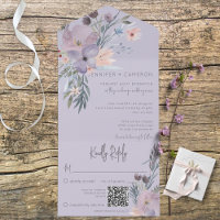 Boho violet rose et bleu lavande florale QR Code