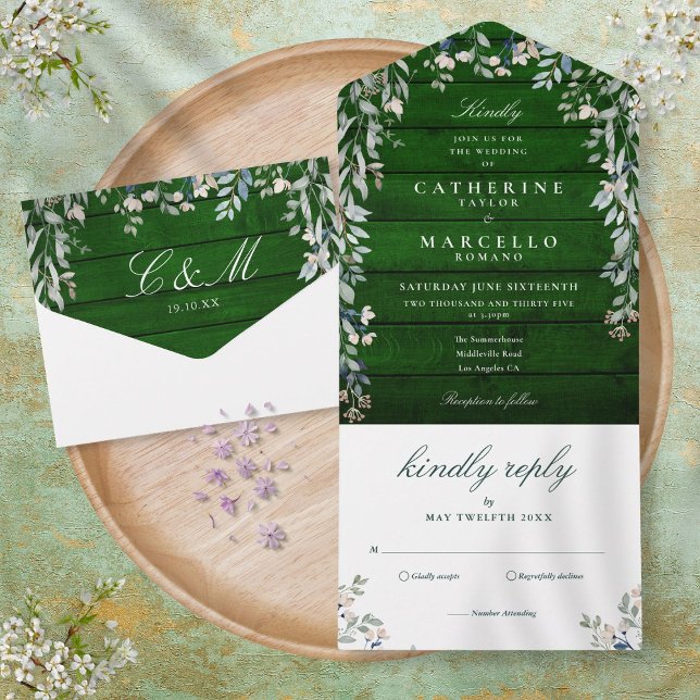 Invitation Tout En Un Bois d'émeraude rustique Mariage en cascade (Créateur téléchargé)