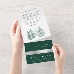 Invitation Tout En Un Bois   Mariage D'Aquarelle D'Hiver