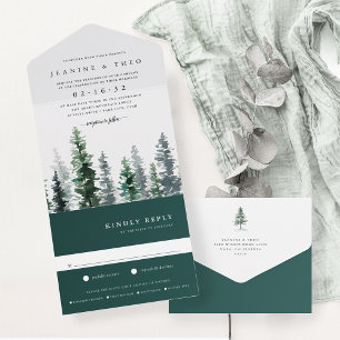 Invitation Tout En Un Bois   Mariage d'aquarelle d'hiver