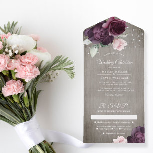Invitation Tout En Un Bois rustique   Floral String Lights Mariage