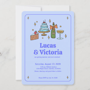 Invitation Tout en un Bold Lavender bleu Whimsical QR Code