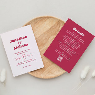 Invitation Tout en un Bold Retro Viva Magenta QR Code Mariage