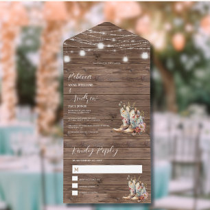 Invitation Tout En Un Boots rustiques Western Country String Mariage