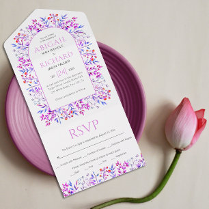 Invitation Tout En Un Bordure des feuilles et des baies rose violet mari