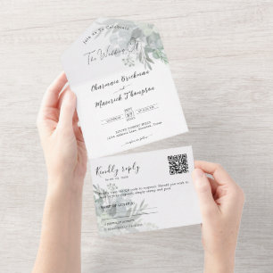 Invitation Tout En Un Botanical Greenery QR Code Mariage