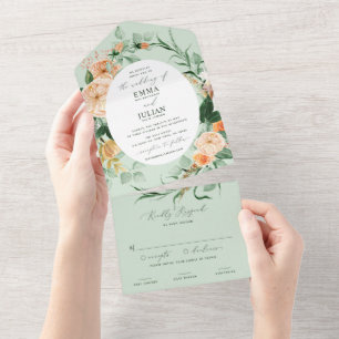 Invitation Tout En Un Botanique Boho Verdure Sage Pastel Floral Mariage