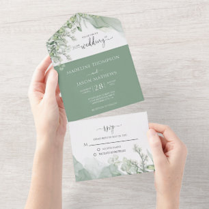 Invitation Tout En Un Botanique verte Agate Eucalyptus Mariage